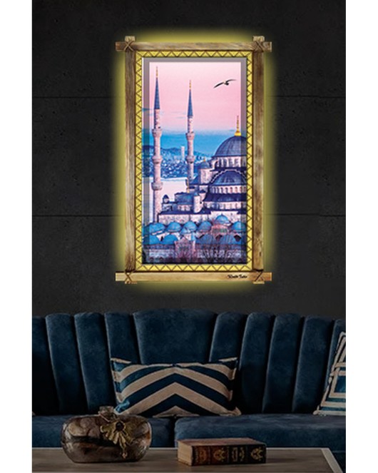 İstanbul Camii LED IŞIKLI RUSTİK kanvas tablo B